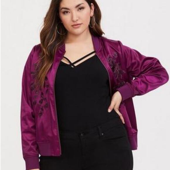 TORRID purple floral embroidered station bomber jacket plus size 2X - Picture 2 of 9